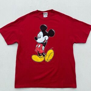 Vtg Walt Disney World Red Mickey Mouse Graphic T Shirt Extra Large XL Made USA